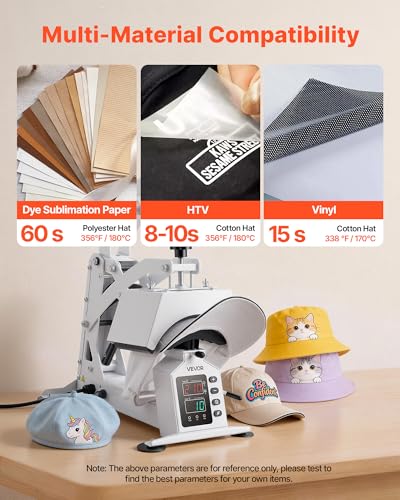 Image of VEVOR Hat Heat Press Machine, with 2 Interchangeable Platens and Caps Stretcher, Precise Temperature & Time Control, Heat Press for Hats and Caps, for HTV Iron On and Sublimation Projects, White