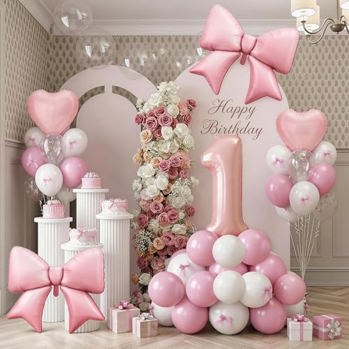 Image of 1st Birthday Decorations for Girls,Pink Bow Balloons for Party Decorations