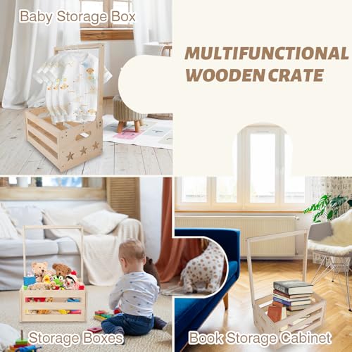 Image of Wooden Baby Shower Crate Closet, Personalized Baby Shower Basket, Baby Storage Crate Hamper, Easy Assembly Baby Baskets for Newborn Boys Girls, Pregnancy Gifts for New Parents(Wood Color)