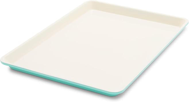 صينية خبز GreenPan Bakewell مقاس 13 بوصة x18 بوصة، أواني خبز سيراميك صحية غير لاصقة، صينية بسكويت متينة خالية من PFAS، أساسيات مطبخ متعددة الاستخدامات، أواني فرن نابضة بالحياة، سهلة التنظيف، فيروزي