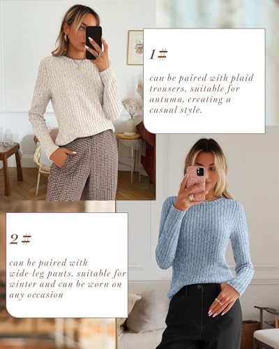 Huukeay 3 Pack Women's Long Sleeve Sweaters, Lightweight Crew Neck Shirts Regular Fit Tunic Tops Casual Solid Color Pullover3