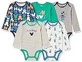 Amazon Essentials Disney | Marvel | Star Wars Unisex Babies' Long-Sleeve Bodysuits - Discontinued Colors, Pack of 5, Mickey Oh Boy, 24 Months