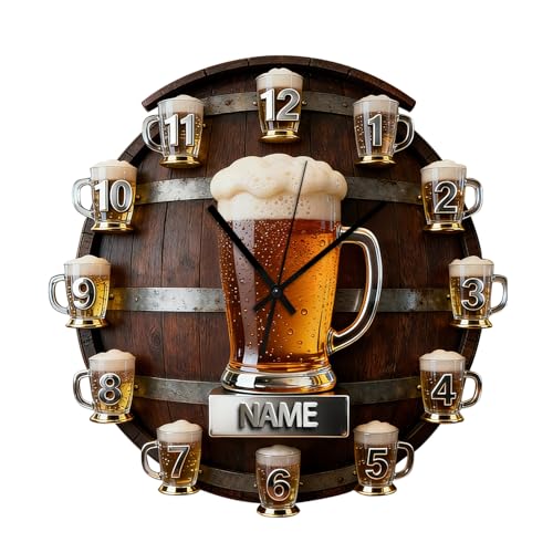 ASD Jewerly Personnalisé Tasse de bière Verre Horloge à thème Cadeau Hommes, 2D Impression Plate nom personnalisé bière Verre Horloge Murale décoration de la Maison
