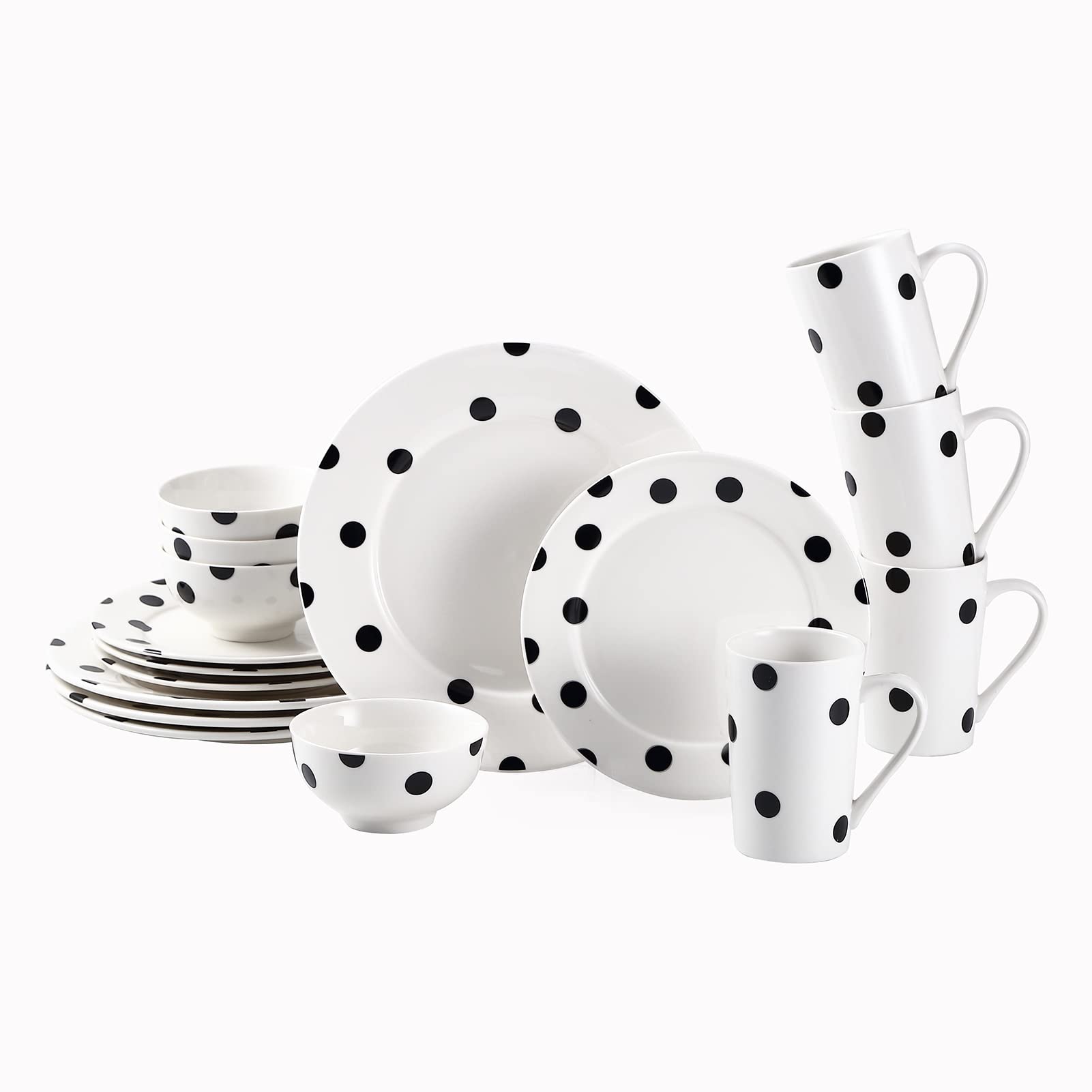 Loymokinar Polka Dot Dinnerware Set, 16Piece Modern Porcelain Dish Set