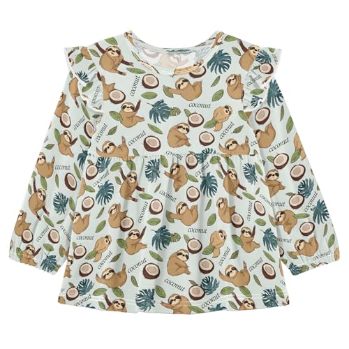 Coconut Sloth Tropical Girls Shirts Cotton Long Sleeve Ruffle Toddler Tee Tops