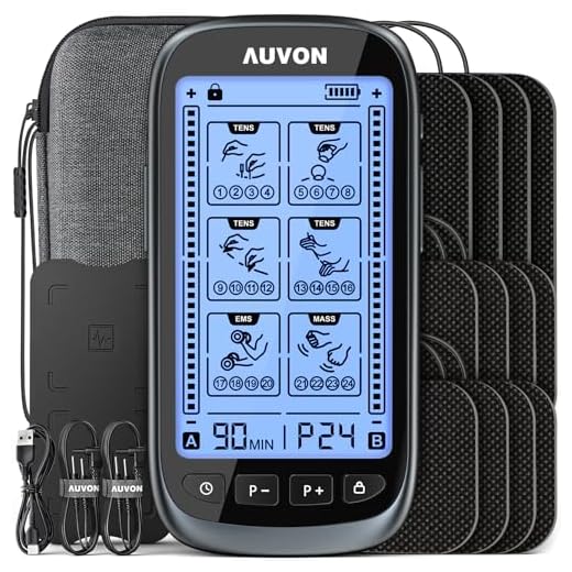 AUVON 3-in-1 TENS Unit Muscle Stimulator for Pain Relief Therapy, 30 Intensities EMS Massager Machine for Gradual Back, Shoulder, Sciatica, 24 Modes Pulse Massager with EVA Travel Case, 12 Pads