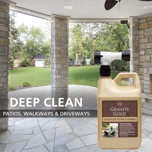 Granite Gold Outdoor Stone & Concrete Cleaner, Deep Cleans Patios, Decks, Driveways, & Walkways, Safe for Plants, Pets, & Home Exteriors, Garden Hose Attachment Included for Easy Cleaning, 64 Fl Oz