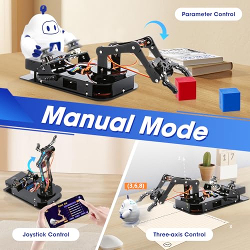 Image of 4DOF Robotic Arm Kit for Kids Compatible with Arduino IDE, Programming ESP32 Smart Robot Arm Building Kit STEM Educational Desktop Toy with Joystick and Web App Control for Children Ages 8+ and Adults