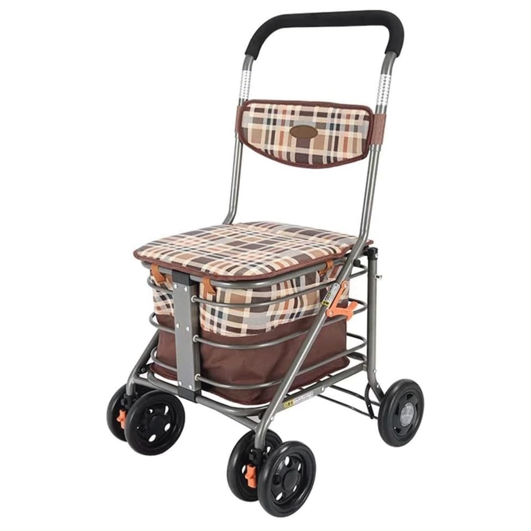 GTGXZX Shopping Trolley Shopping Cart Elderly Shopping Trolley With Seat 4 Wheels Rollator Scooter With Brakes And Adjustable Height Armrests Folding Shopping Trolley Grocery Shopping Cart