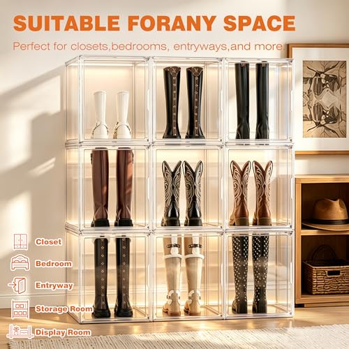 5 Pack XXX-Large Extra Large Acrylic Display Case 17.3'' x 13'' x 13'', Transparent Sneaker Boxes Clear Plastic Stackable Boot & Shoe Boxes Large Showcase for Helmet, Handbag, Figures Collectibles by EZJOB - Image 7
