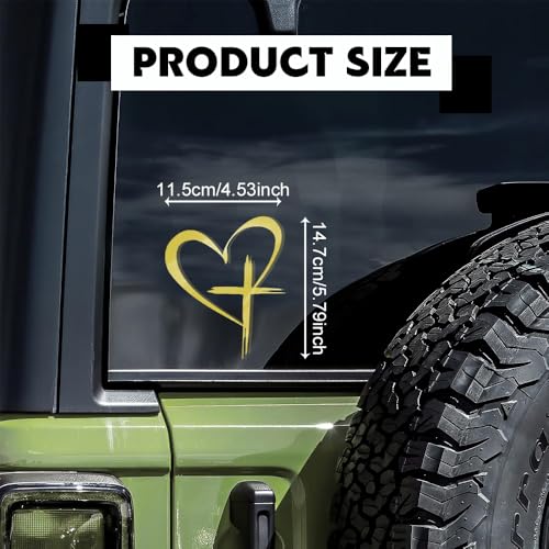 Image of Love Cross Sticker Decal, Car Stickers and Decals, Decal Vinyl Sticker, Universal Car Accessories Exterior Decoration Cross Stickers Christian Compatible with Notebook, Car, Window (Gold)
