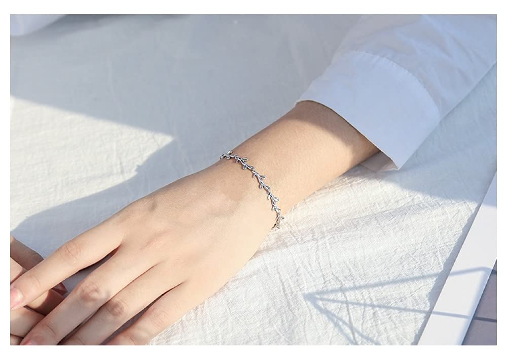Braccialetti a catena con polsino in argento sterling moda, Bracciale in argento sterling 925 da donna Bracciale regolabile con rami di ulivo vintage Bracciale da donna squisito Bracciale in argento s