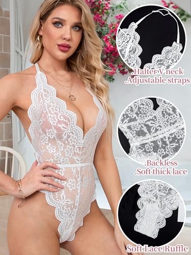 Dlsave Sexy Lingerie for Women,Deep V-Neck Lace Bodysuit Bridal Lingerie Backless One piece Teddy Body Suits Tops Wedding3