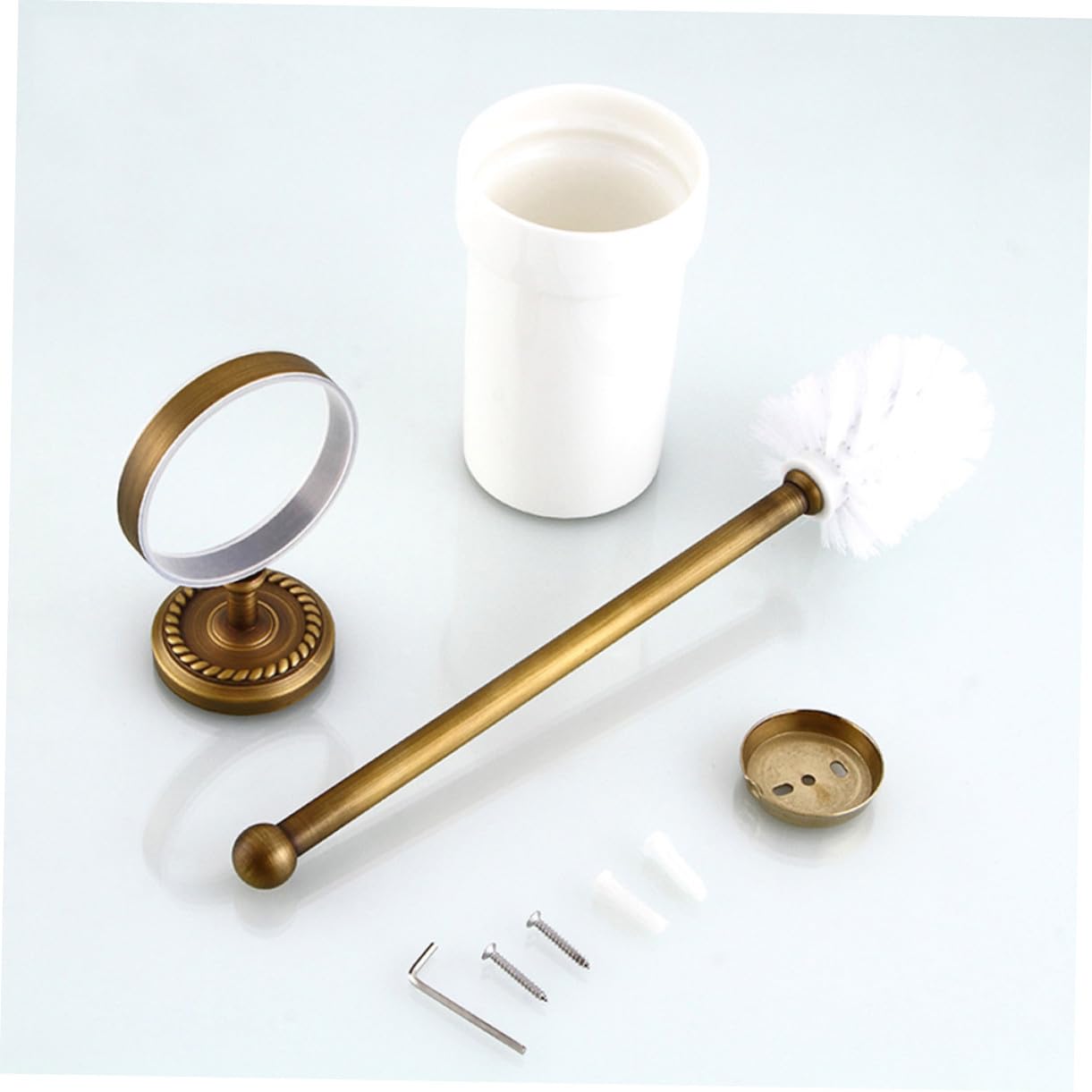 Healifty Conjunto de Cepillo y Soporte Vintage de Cobre Antiguo para Baño Cepillo de Cerdas Suaves y Mango para Hogar Hotel y Oficina Montaje Pared para Limpieza