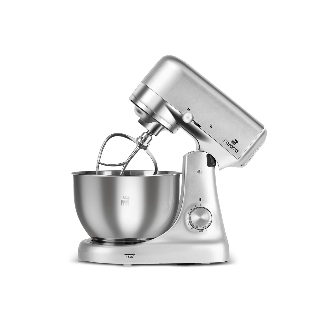Karaca Ironmax Cast Stand Mixer for Baking, 5L Stainless Steel Bowl, 1000W Electric Food Mixer, 8 Speeds with Pulse, Dough Hook, Whisk & Flat Beater, Grey