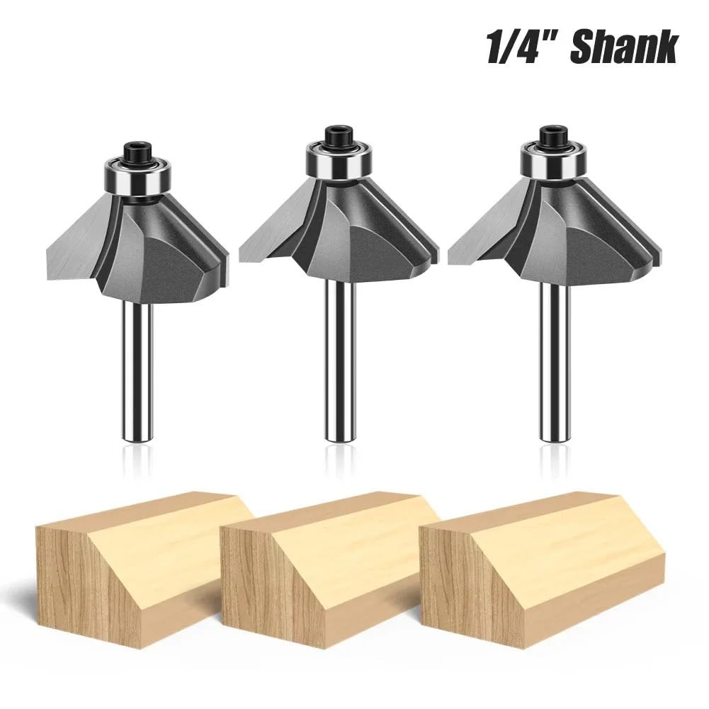 1 broca de biselado 1/4" y 1/2" for madera, punta caballo 45 grados, herramientas carpintería CNC, fresa dos flautas(18)