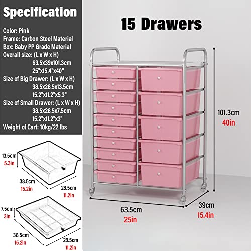 Carrello Multiuso Nero con Ruote, Dotato di 15 cassetti e Piano d'appoggio. Versatile, Ideale per riporre Oggetti Artigianali, organizzare L'Ufficio, allestire Uno scaffale per Par