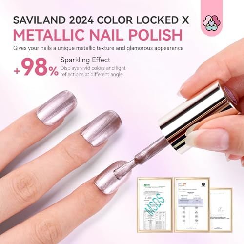 Image of SAVILAND Metallic Nail Polish Rose Gold, Quick Dry, 0.34 Fl.oz