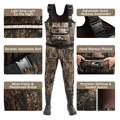 8 Fans Chest Waders,Hunting Waders for Men with 600G Insulated,Waterproof Neoprene Bootfoot Wader for Turkey Hunting & Fishing Size 14