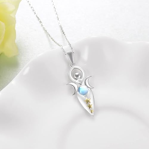 Miniatura 2 de Collar de diosa de luna triple de plata esterlina, piedra lunar, collar con colgante de luna pagana, amuleto mágico wiccano, joyería de regalo para