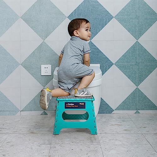 Image of Flottian 11 inch Folding Step Stool for Adults and Kids Holds Up to 300 lbs,Non-Slip Folding Stools with Portable Handle, Compact Plastic Foldable Step Stool for Bathroom,Bedroom, Kitchen Ocean Blue,1PC