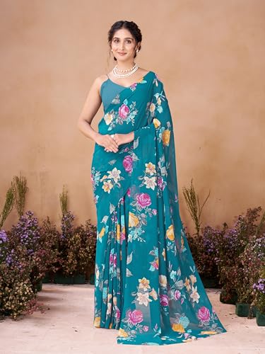 Image of Garden Vareli Women Georgette All Over Floral Printed Saree