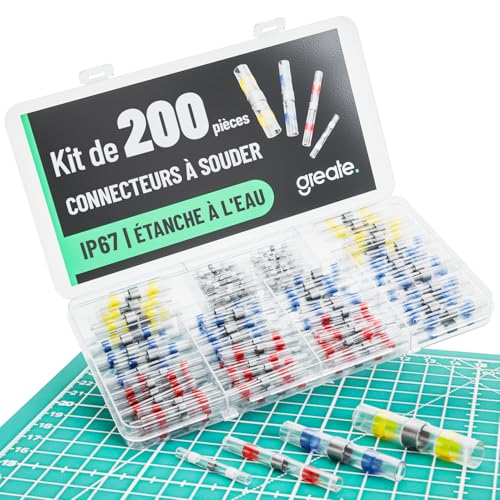 greate Set de 200 cosse thermoretractable soudure avec gaine - manchon thermosoudable résistants et étanches - cosse connexion rapide thermoretractable -...