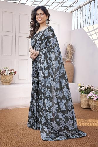 Image of MIRCHI FASHION Saree for Woman Chiffon Floral Printed | Lightweight Comfortable Daily Wear Women's Sari with Unstitched Blouse Piece (Available in 15 Colors)
