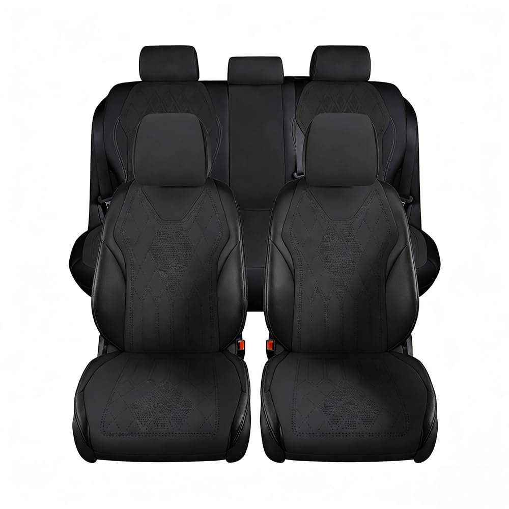 ALDLDA Car Seat Covers for Volvo XC90 2002-2025 P2/SPA, Faux Suede Upholstery Guard, Breathable Soft Automotive Cushions, Non-Slip Interior Accessories,Fullset-Black