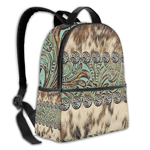 Unisex Backpack Multipurpose Rucksack Anti Theft Backpacks with Padded Straps Big Capacity Backpack Rustic Brown Teal Western Country Tooled Leather Fashion Backpack2