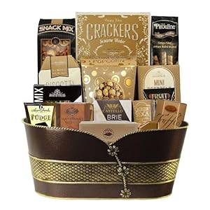 Supreme Deluxe Gourmet Snack Gift Basket – Includes Mini Pretzels, Snack Mix, Caramel Popcorn, Fudge, Fruit Jellies, and More