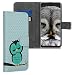 Produktbild kwmobile Huawei P Smart (2019) Hülle - Kunstleder Wallet Case für Huawei P Smart (2019) mit Kartenfächern und Stand - Eule Schlaf Design Türkis Braun Mintgrün