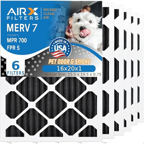 AIRX FILTERS WICKED CLEAN AIR. 16x20x1 Air Filter Odor Eliminator Carbon Filter MERV 7 AC HVAC Furnace Filters 6 Pack