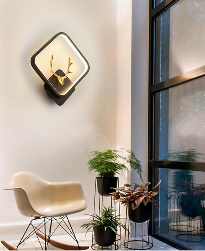 Image of Polyvinyl Chloride Deer Horn LED Wall Lamp for Living Room, Home, Cafe, Bar & Hotel Decorative Wall Light with 3 Color Lighting (Square A5 Horn LED WALL)