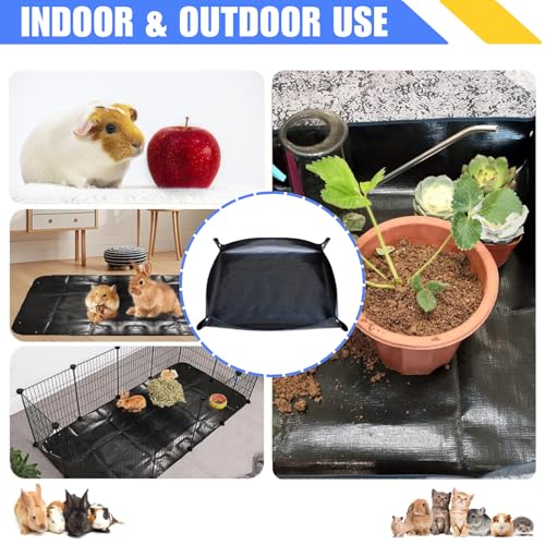 eupdd 120x100cm 2er Pack Meerschweinchen Unterlage für Gehege – wasserdichte Meerschweinchen Matte & Käfigeinlage für Kaninchen & Nager, Waschbare Bodenmatte, Schwarz