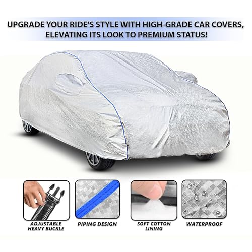 Image of Kerwa Waterproof Car Cover Compatible with Tata Altroz, Dust, UV & Scratch, All-Weather Proof Full Body Cover, Metallic Silver with Blue Lining, Triple Stitched Elasticated Bottom with Mirror Pocket
