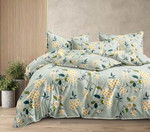 Image of 180 TC Cotton Feel All Around Elastic Fitted Bedsheets King Size, Premium Fitted Bedsheets King Size for Double Bed with 2 Pillow Covers, Size- 78 inch x 72 inch (Light Green)