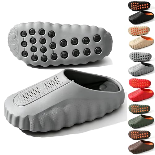 Fashion Acupressure Mind Mule Clogs for Men Comfortable Soft Massage 001 Pillow Sandals Women Lightweight Indoor Outdoor Cloud Slides(Gray black/44-45)