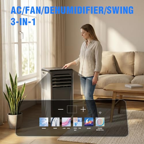 Image of 12000 BTU Portable Air Conditioner, 3-in-1 AC Unit with Cool /Dehumidify /Fan, Quiet Portable AC for Bedroom with Remote Control, Cools Up to 550 Sq.Ft, Window AC Unit Alternative with 360 Wheels