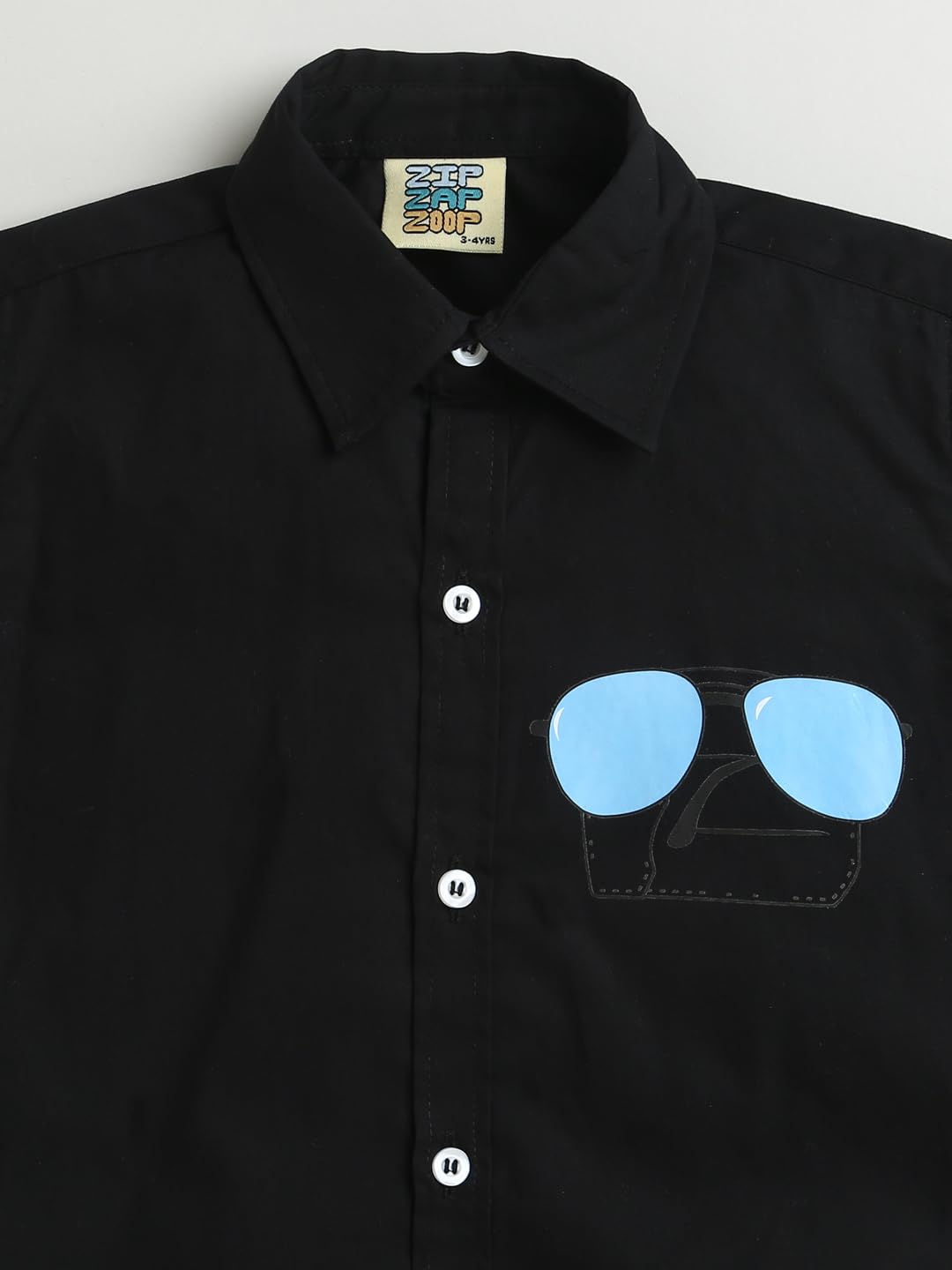 ZIP ZAP ZOOP Black Boys Shirt with Blue Sunglasses Print Full Sleeve Collar Neck Cotton Boys Shirt (6-12 Month) 1