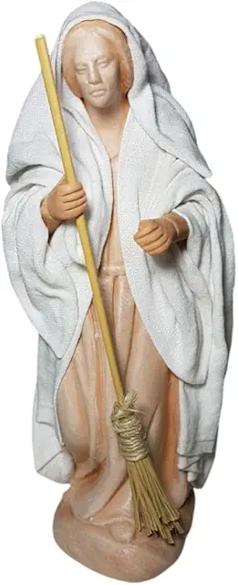 Figura de Barro Pastora con Escoba 12 cm para Pintar - Artesanía Española
