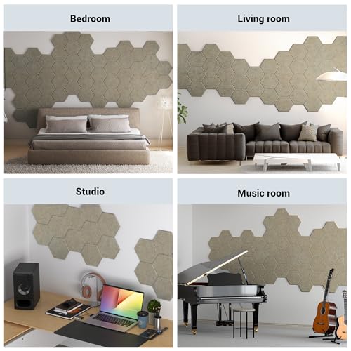 Image of Acoustic Panels, Magrowill 12-Pack Soundproof Wall Panels 14 X 12 X 0.4 Inches, Sound Absorbing Panels with Full Self-Adhesive, Interior Wall Decor Felt Tiles Board