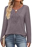 Plus Size Tops for Women Fall Clothes Long Sleeve Shirts Dressy Blouses Winter Pullover Tunic Sweaters Grey Purple 2XL