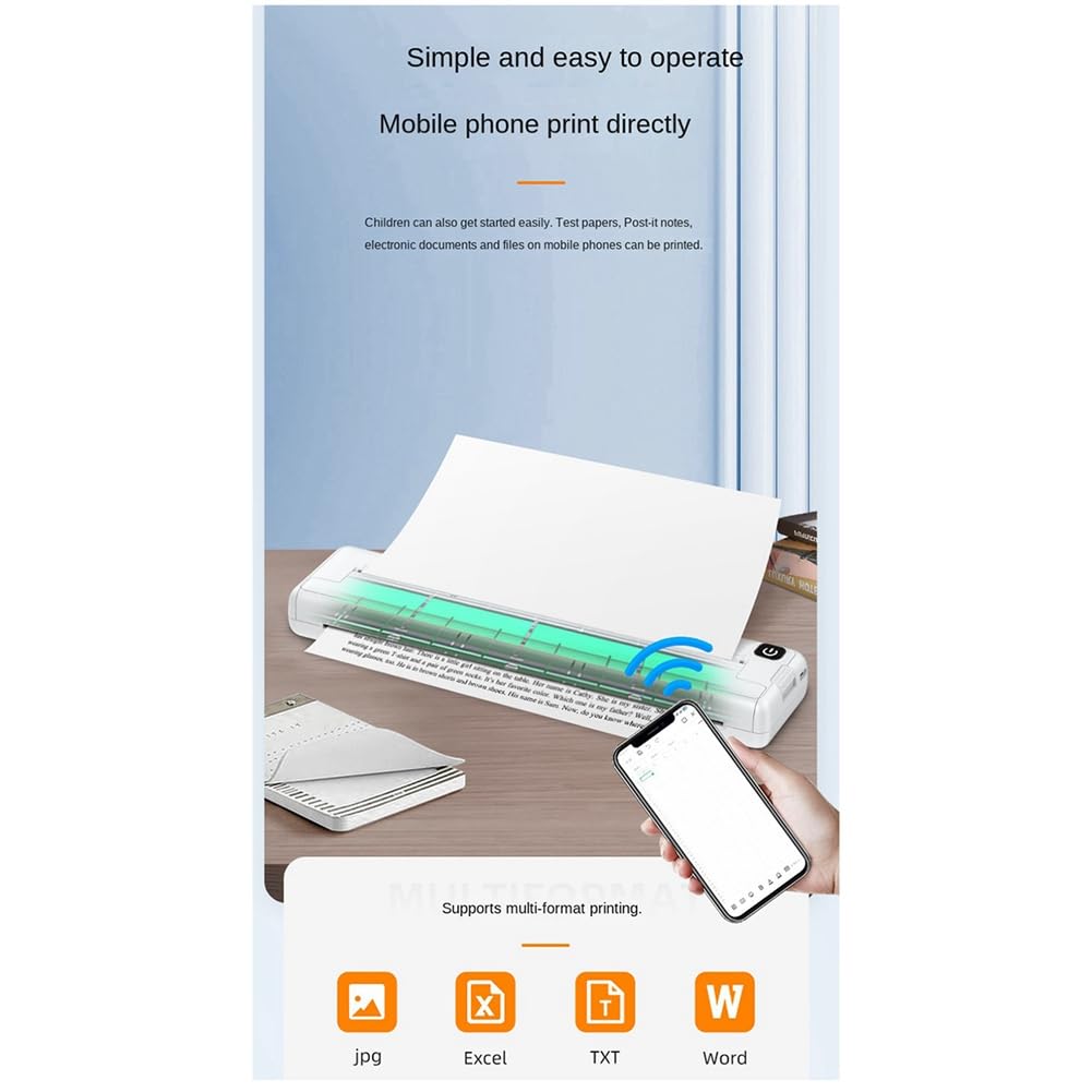 Stampante Stampante Termica A4 Portatile Inchiostro Stampante Portatile Wireless Bluetooth per Ufficio Domestico Facile da Installare