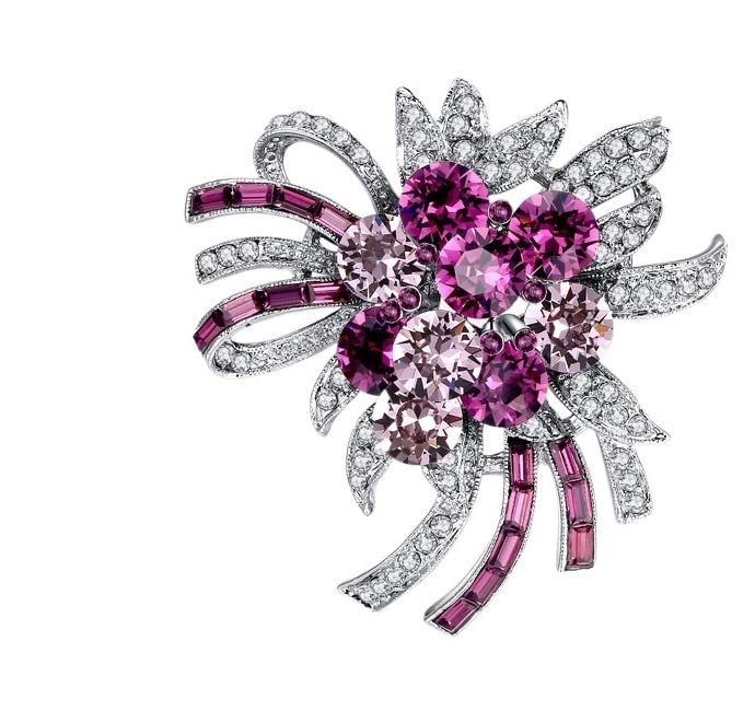 Broches de Mujer, Nuevo Broche Violeta de Cristal púrpura de Lujo, Flor para Mujer, Bufanda Simple con Hebilla Salvaje, Broche de Regalo para niñas, Pin