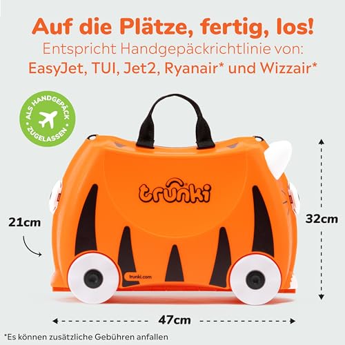 Trunki Handgepäck und Kinderkoffer zum Draufsitzen | Kinder Risen Geschenk für Mädchen und Jungen | Trolley Tipu Tiger (Orange)