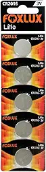 Foxlux Bateria de Lítio 3V CR2016 - Blister com 5 Unidades