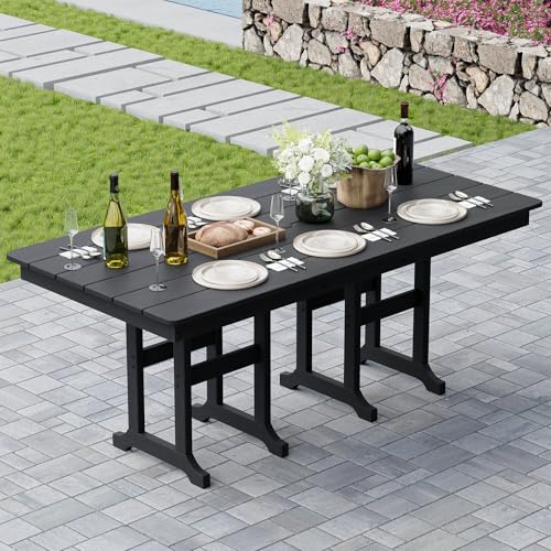 HOPUBUY Patio Dining Table, 71" HDPE All-Weather Dining Table, Pt...