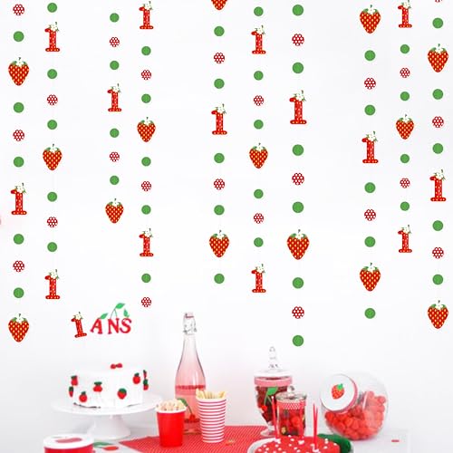 Image of pinkblume Strawberry 1st Birthday Party Decorations Sweet Strawberry Fruit Theme Circle Dot Garland One Berry First Birthday Polka Dots Streamer for Girl Happy 1st Year Decorations Supplies