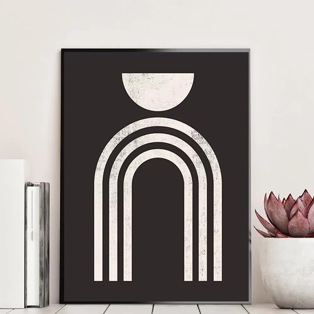 DFZEWKI Scandinavian Abstract Wall Art Geometric Beige and Black Arches Geometric Lines Poster Print for Living Room Decor(40x60cm(16x24in)/No frame)